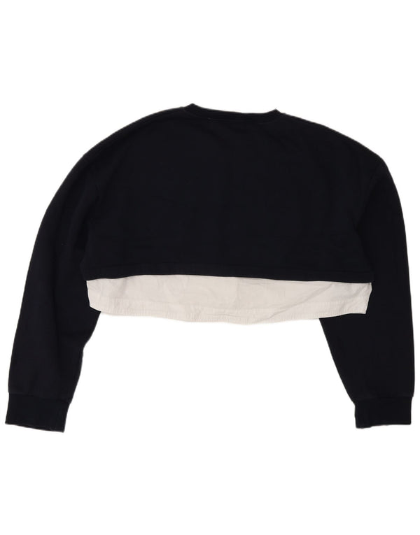 Zara Womens Crop Sweatshirt Jumper UK 10 Small Navy Blue Colourblock