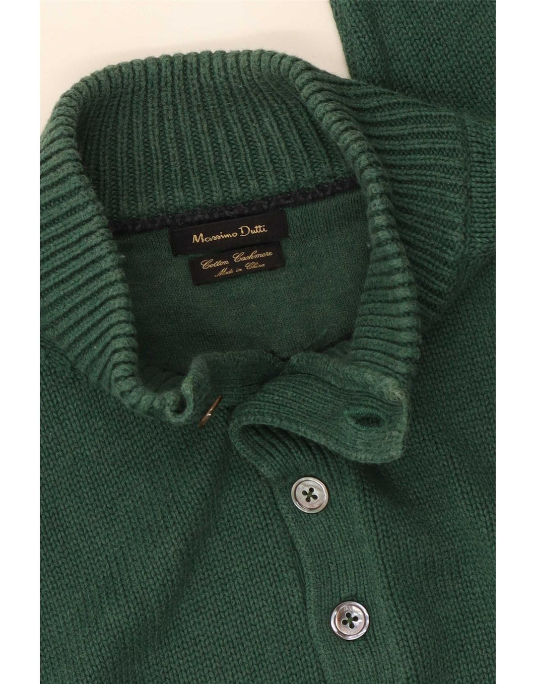 Massimo Dutti Herre Button Neck Jumper Sweater Medium Grøn Bomuld