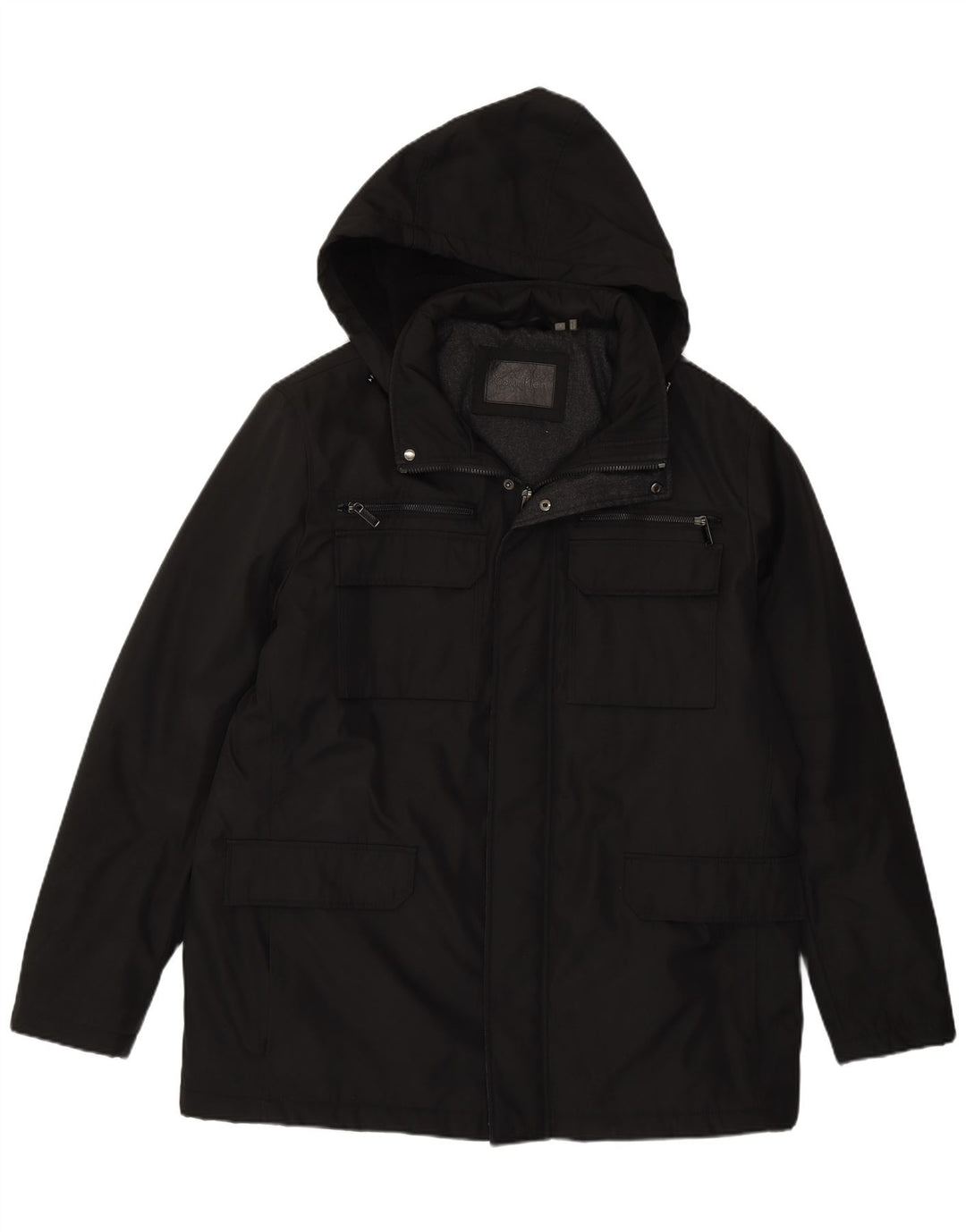Calvin Klein Herre Hooded Utility Jacket UK 40 Large Black Polyester