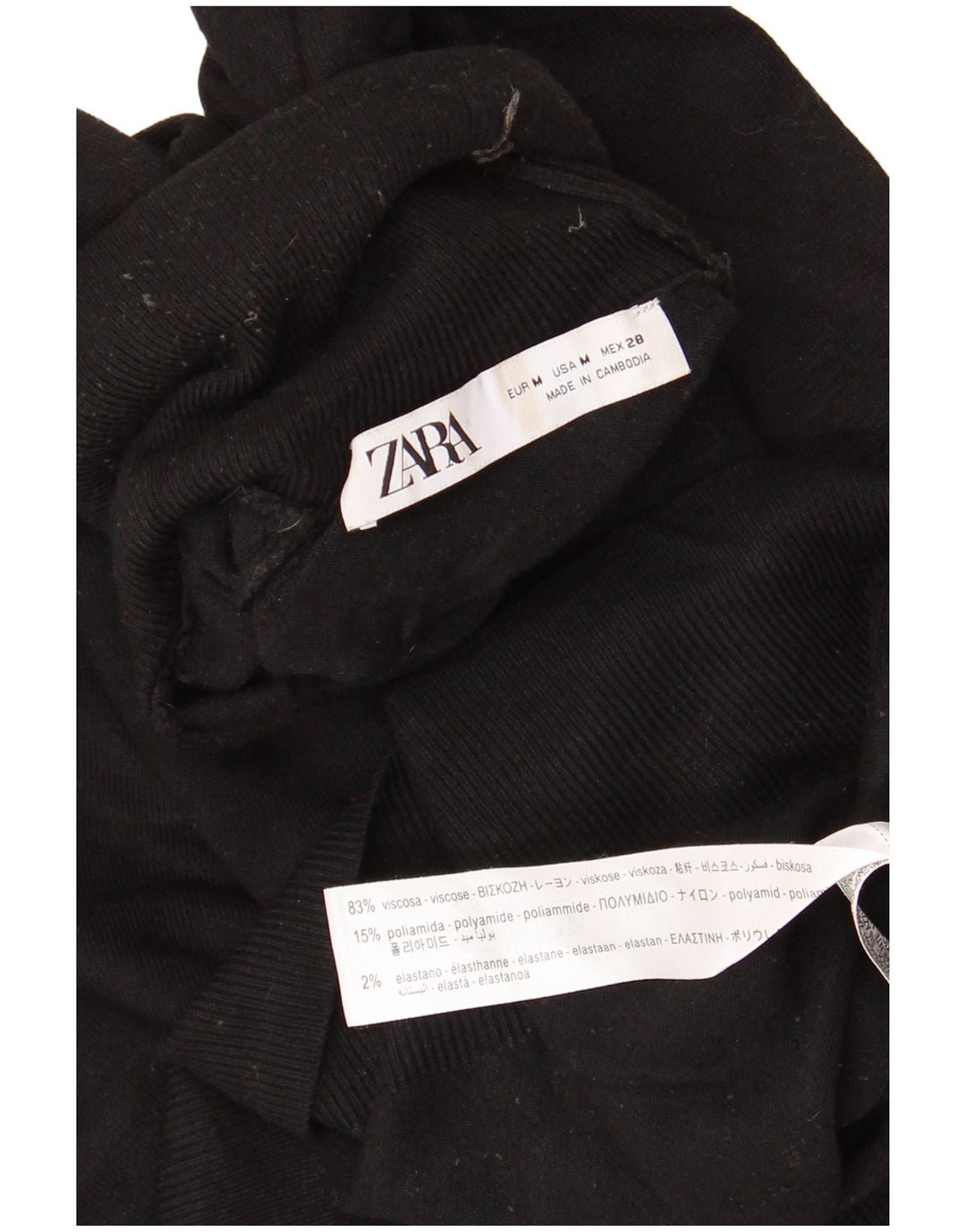 ZARA dametrøje med 3/4 ærmer med rullehals, UK 12 Medium Sort viskose