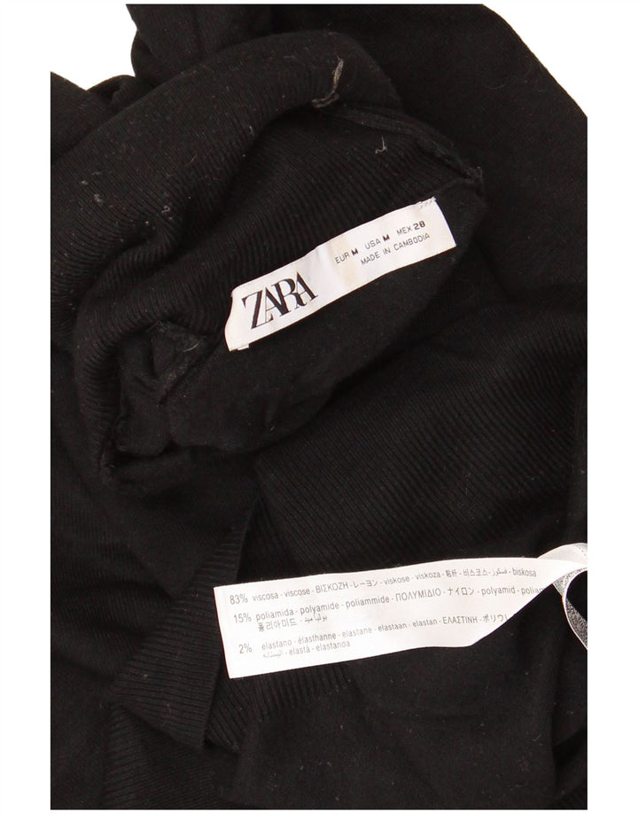 ZARA dametrøje med 3/4 ærmer med rullehals, UK 12 Medium Sort viskose