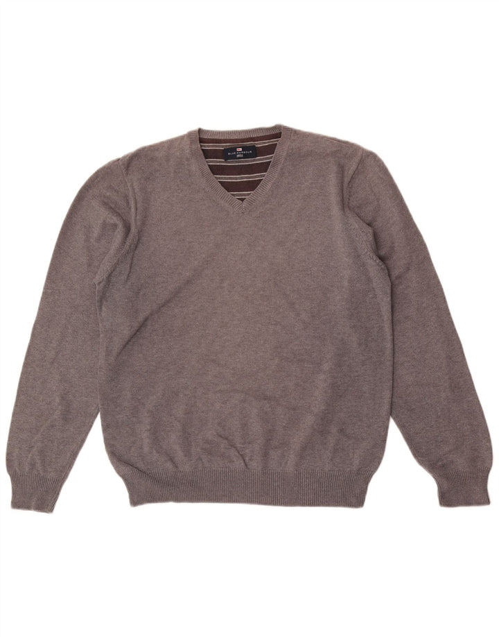 Marks & Spencer Herre Blue Harbor V-hals sweater mellemgrå bomuld