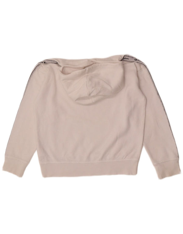 Champion Girls Graphic Hoodie Jumper 9-10 Years Medium White Cotton