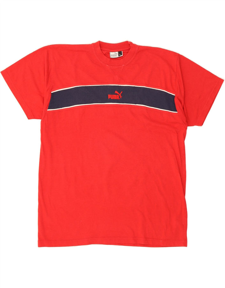 PUMA Mens T-Shirt Top Large Red Colourblock Vintage Puma and Second-Hand Puma from Messina Hembry 