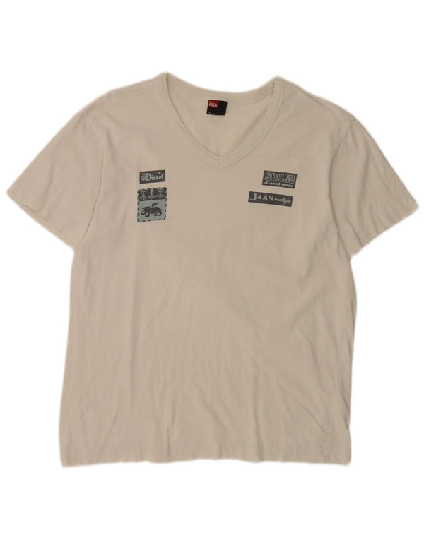 Diesel Herre grafisk T-shirt Top Medium Hvid Bomuld