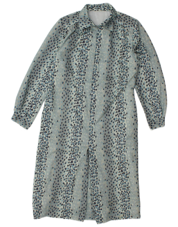 Vintage Womens Long Sleeve Maxi Dress UK 12 Medium Blue Animal Print