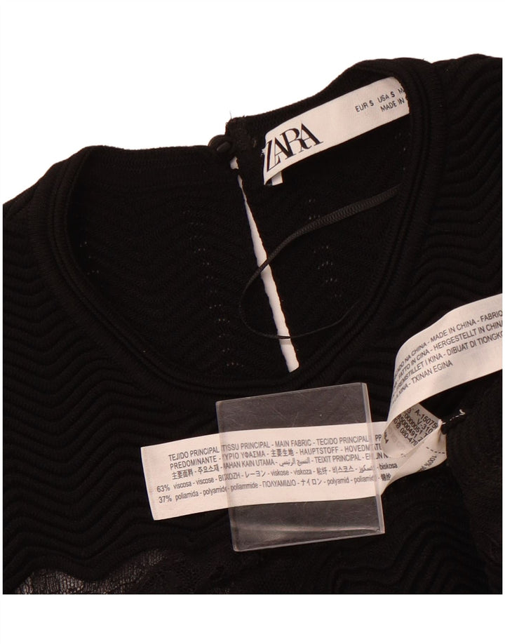 ZARA Dame ærmeløs Lace Maxi Dress UK 8 Small Black Viscose