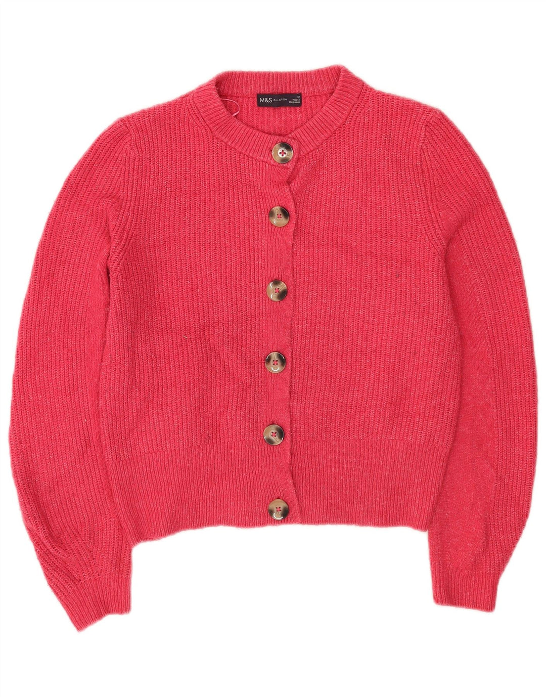 Marks & Spencer Dame Crop Cardigan Sweater UK 12 Medium Pink Akryl