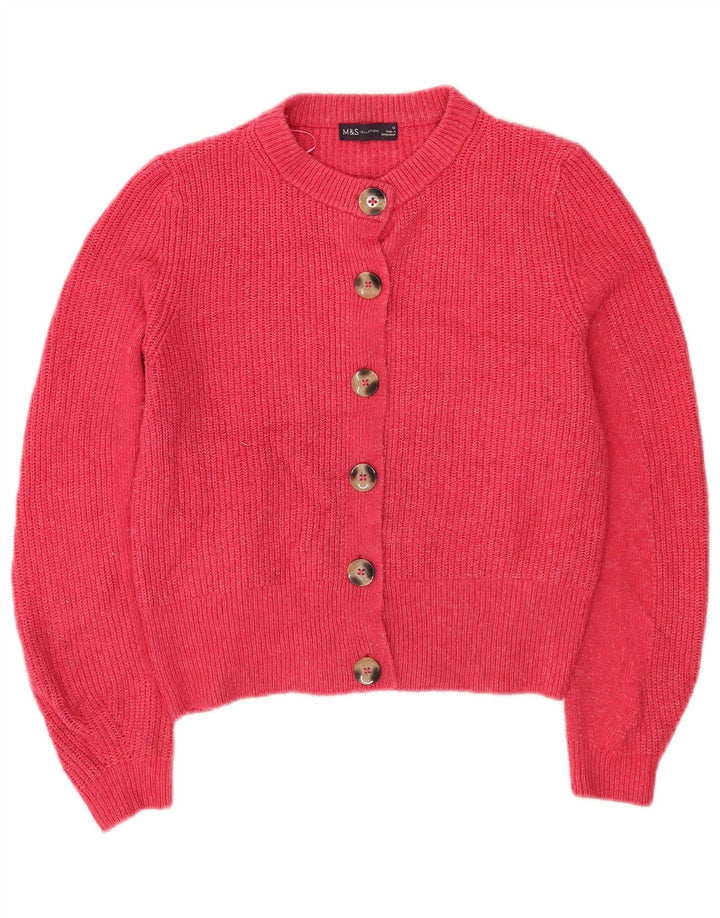 Marks & Spencer Dame Crop Cardigan Sweater UK 12 Medium Pink Akryl