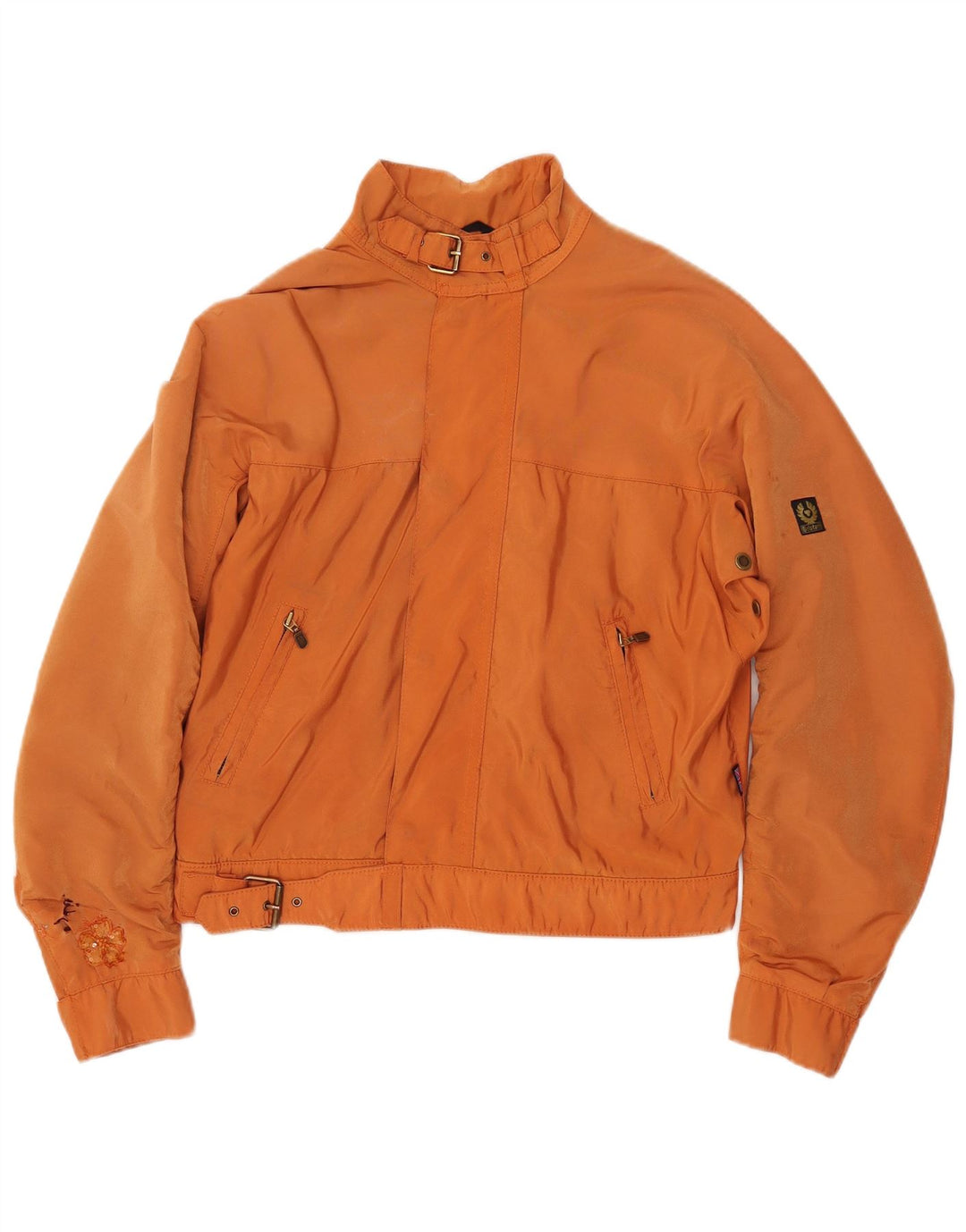 Belstaff Womens Oversized Bomber Jacket IT 44 Medium Orange Floral Nylon