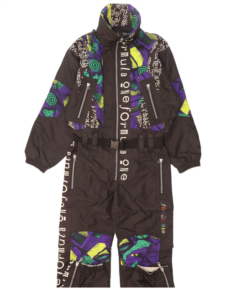 Vintage Herre Grafisk Ski Jumpsuit EU 52 Stor Sort Geometrisk Polyamid