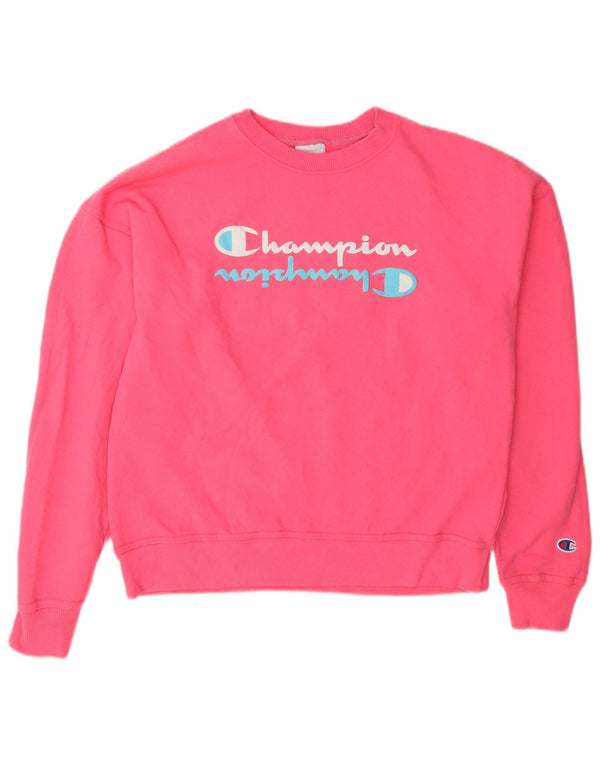 Champion Womens Grafisk Oversized Sweatshirt Jumper UK 10 Small Pink Bomuld