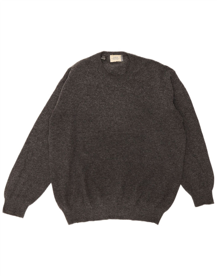Zara Herre sweater med rund hals XL Grå Flecked Wool