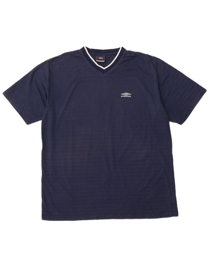 UMBRO Herre T-Shirt Top 2XL Marineblå Stribet Polyester