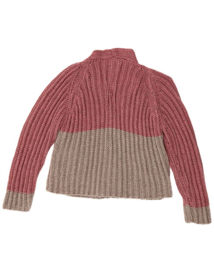 VINTAGE Dame Cardigan Sweater UK 16 Large Pink Colourblock