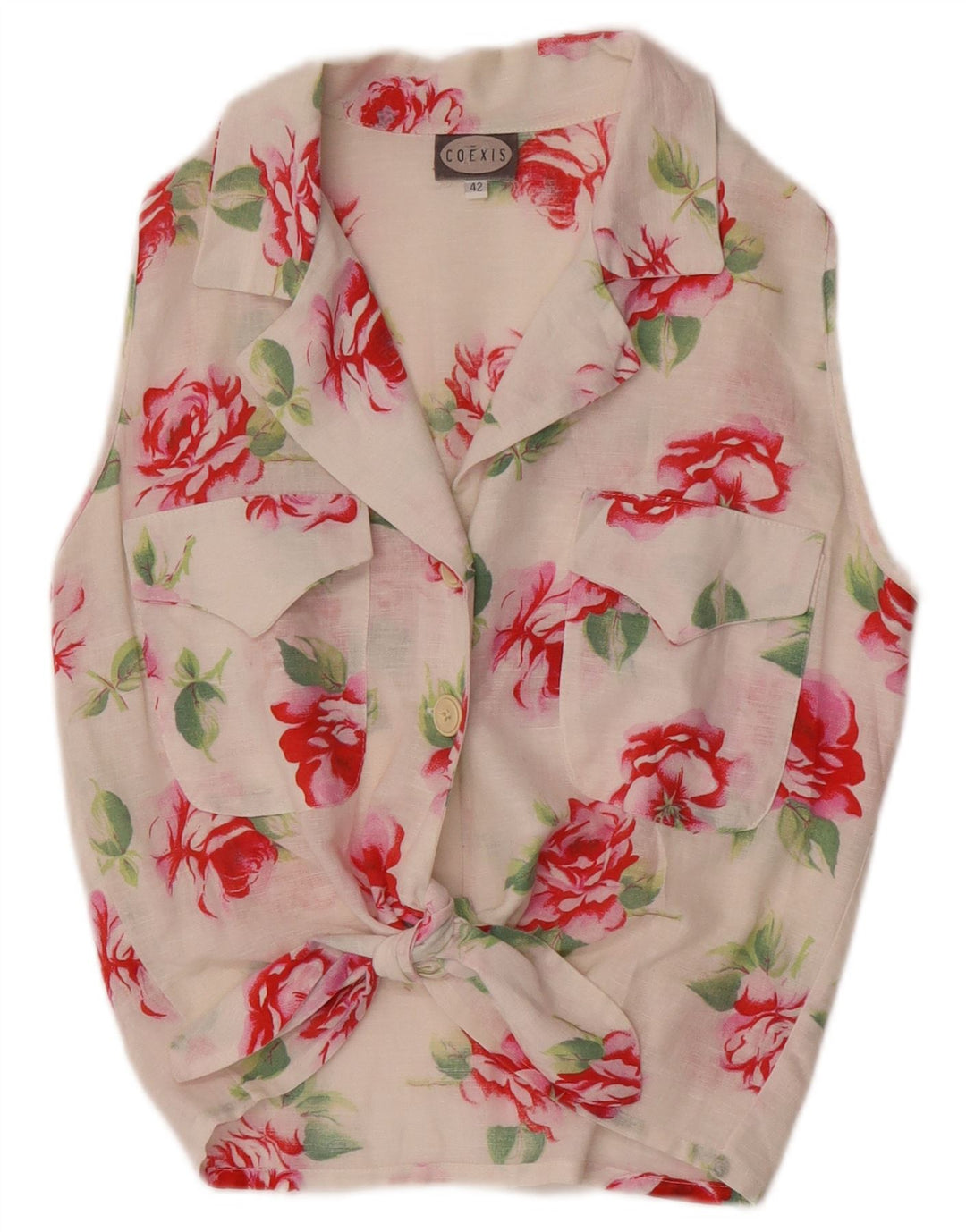 Coexis Womens Crop ærmeløs skjortebluse IT 42 Medium White Floral