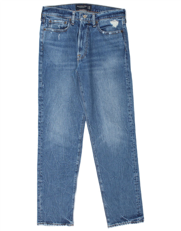 ABERCROMBIE & FITCH Stretch lige jeans til mænd W31 L32 Blå bomuld 90'erne