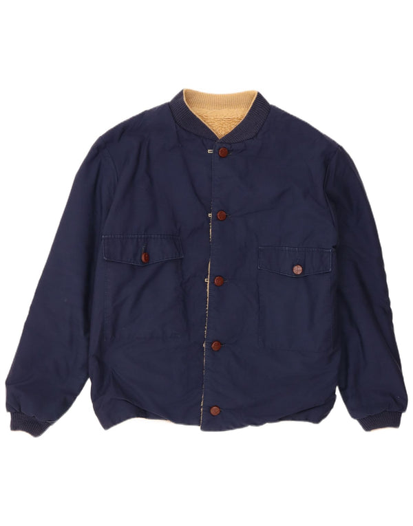 Vintage Mens Sherpa Bomber Jacket UK 40 Large Navy Blue