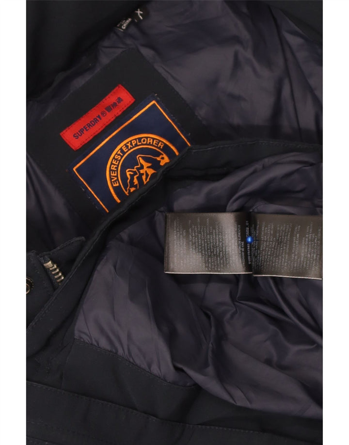 Superdry Skijakke med hætte til mænd UK 42 XL marineblå ternet polyester