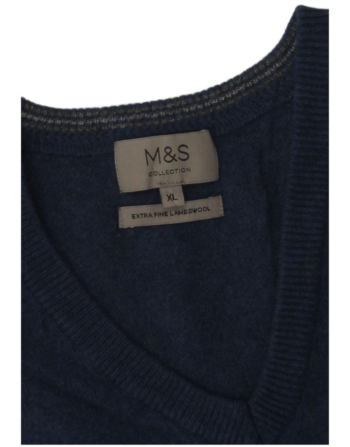 Marks & Spencer Herre V-hals sweater XL Blå Uld
