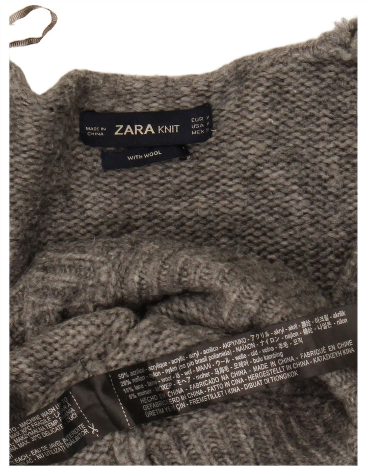 Zara Dame Cardigan Sweater UK 14 Medium Grey Flecked Acryl