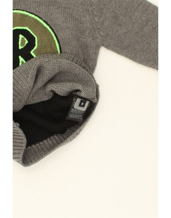RICHMOND Boys Graphic Crew Neck Jumper Sweater 7-8 Years Grey Acrylic Vintage Richmond and Second-Hand Richmond from Messina Hembry 