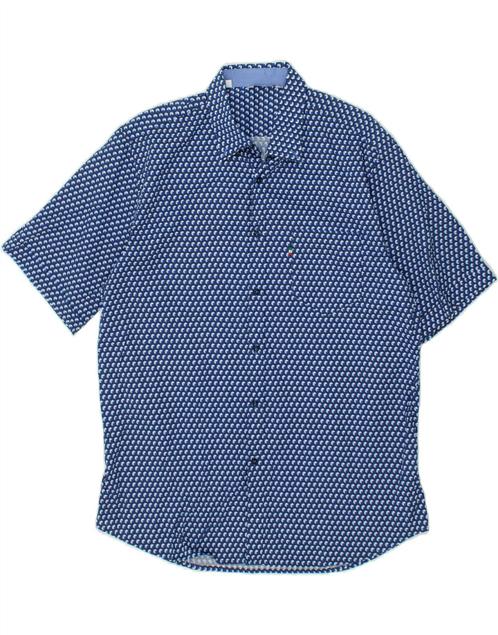 PROFILO Mens Short Sleeve Shirt XL Blue Geometric Cotton Vintage Profilo and Second-Hand Profilo from Messina Hembry 
