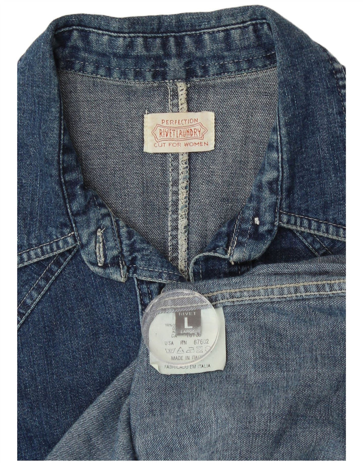 Vintage Dame Denim Shirt UK 16 Large Blue Cotton