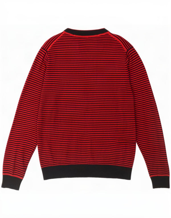 Tommy Hilfiger Herre Crew Neck Jumper Sweater Medium Rød Nålestribet lammeuld