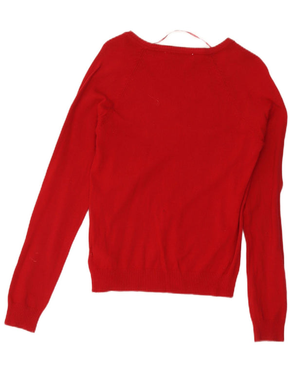 Zara Dame V-hals sweater UK 12 Medium Rød Bomuld