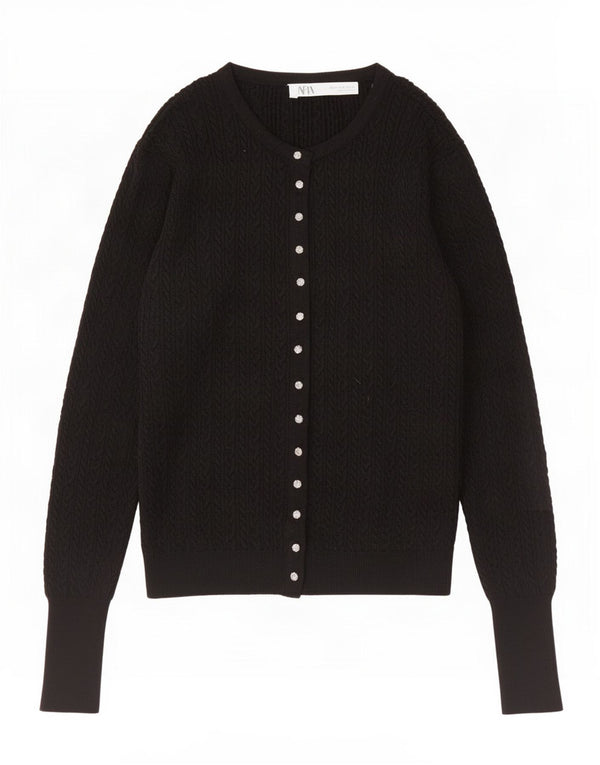 Zara Dame Cardigan Sweater UK 12 Medium Black Viscose
