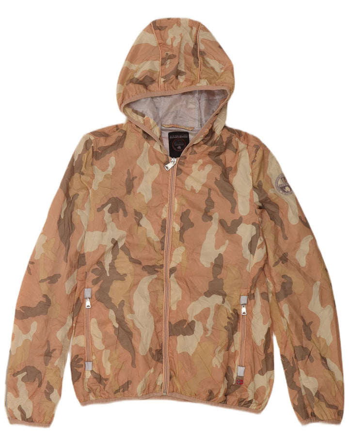 NAPAPIJRI Regnjakke med hætte til kvinder UK 16 Large Pink Camouflage Polyester