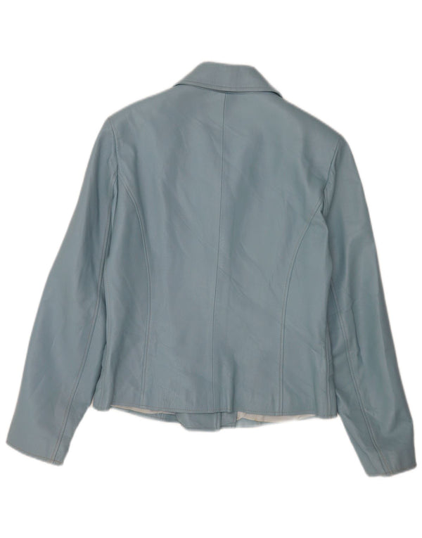 Michel Dame Læder 3 Button Blazer Jacket IT 42 Medium Blue