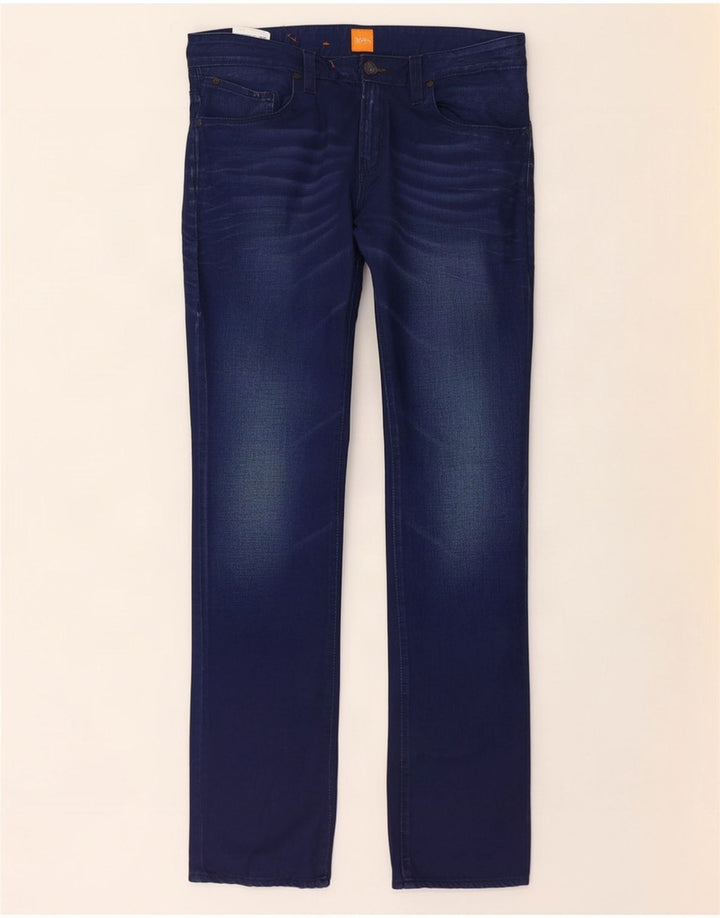 Hugo Boss Straight Jeans til mænd W34 L32 Marineblå Bomuld
