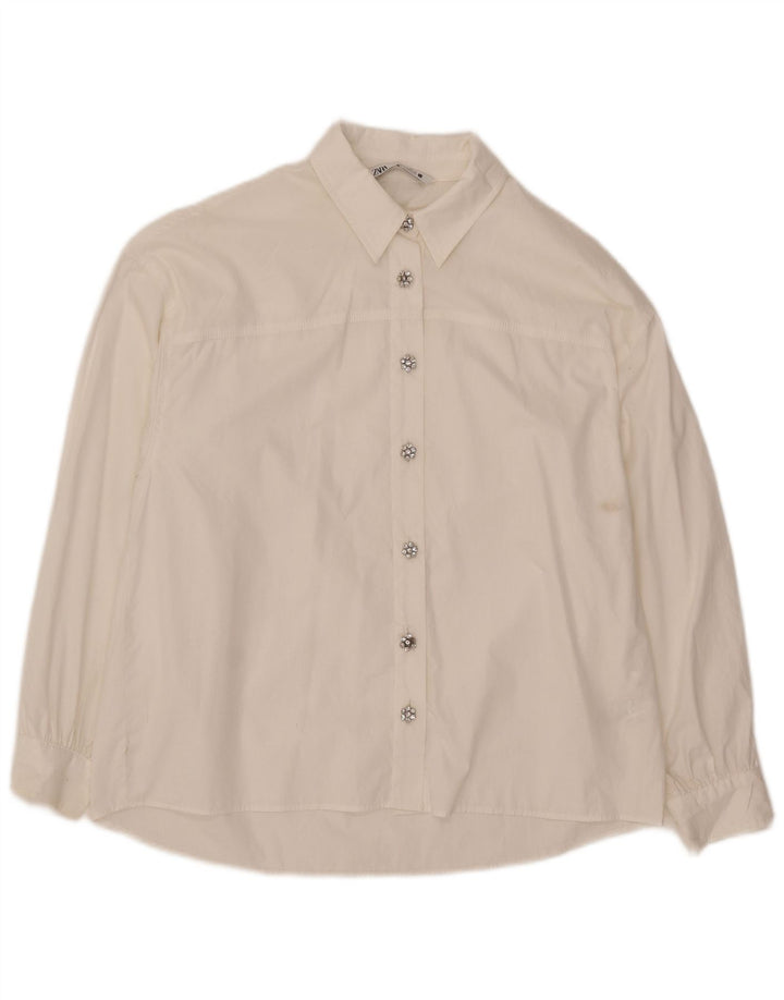 Zara Dame Oversized Skjorte UK 10 Small White Bomuld