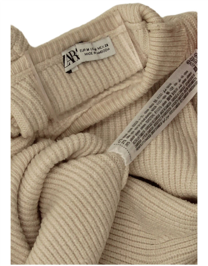 Zara Womens Crop Turtle Neck Jumper Sweater UK 14 Medium Off White Viscose