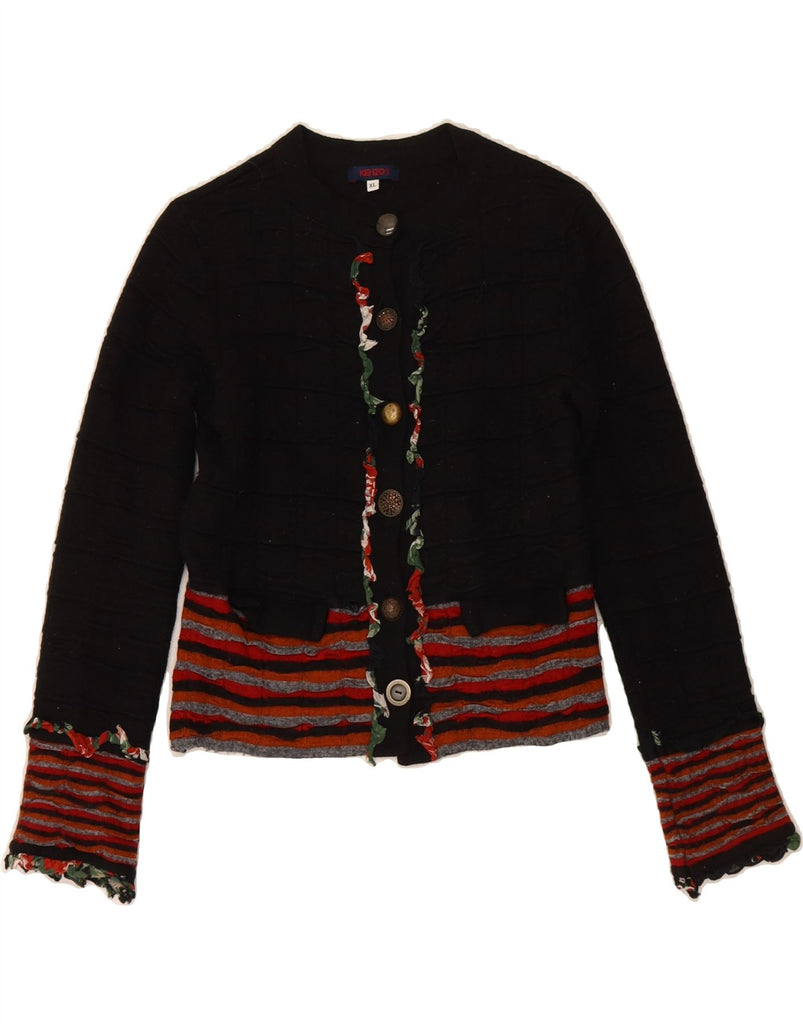 KENZO Girls Crop Cardigan Sweater 12-13 Years XL Black Striped Wool Vintage Kenzo and Second-Hand Kenzo from Messina Hembry 