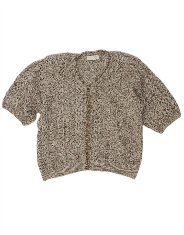 VINTAGE Womens Short Sleeve Cardigan Sweater UK 14 Medium Grey