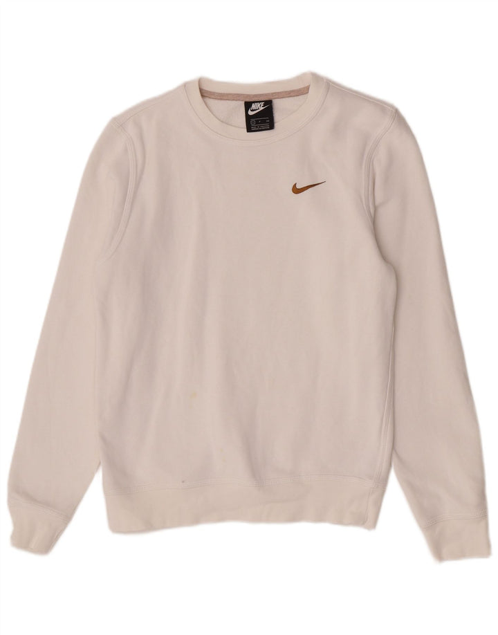 Nike Dame Sweatshirt Jumper UK 10 Small White Bomuld