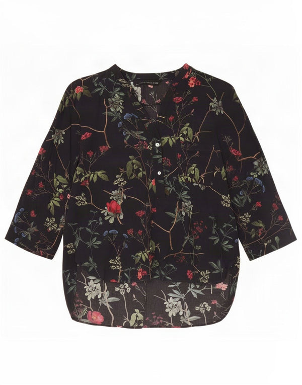 Zara Womens 3/4 Sleeve Blouse Top UK 18 XL Black Floral