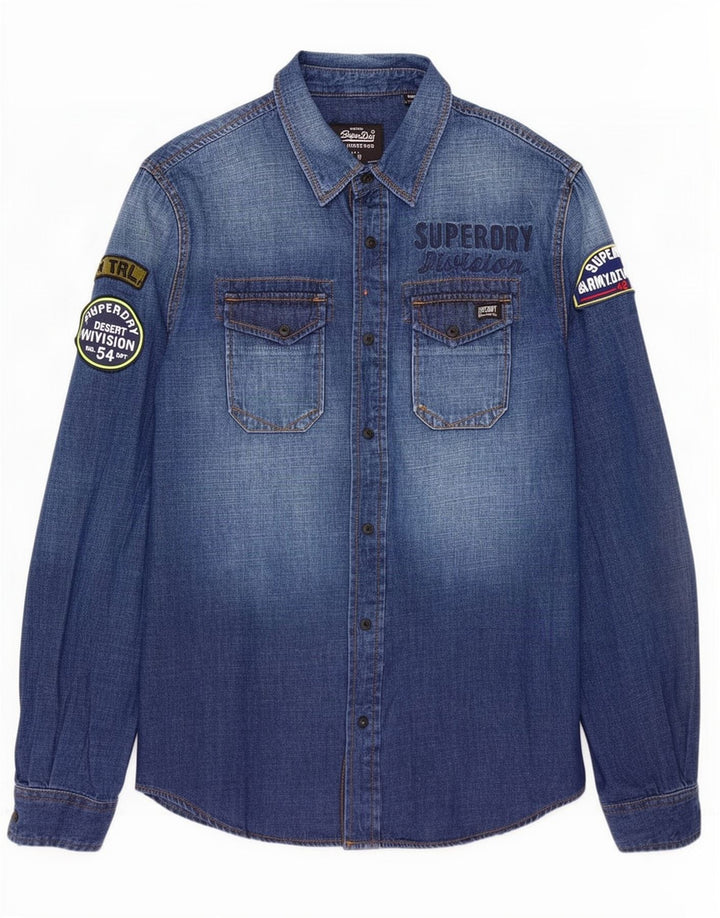 Superdry denimskjorte til mænd, lille blå bomuld