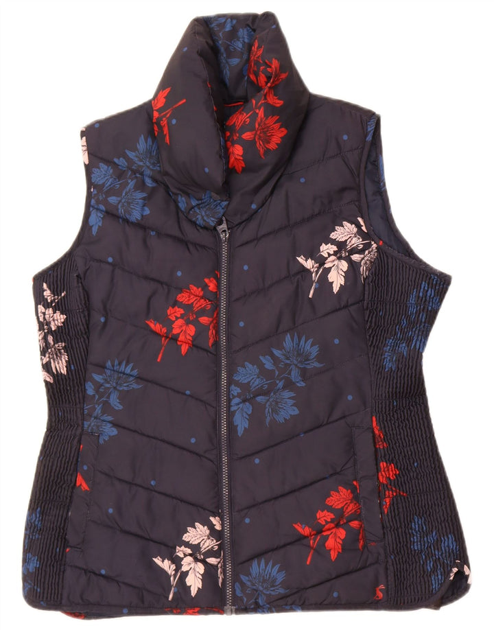 Joules Womens Polstret Gilet UK 14 Large Navy Blue Floral Polyester