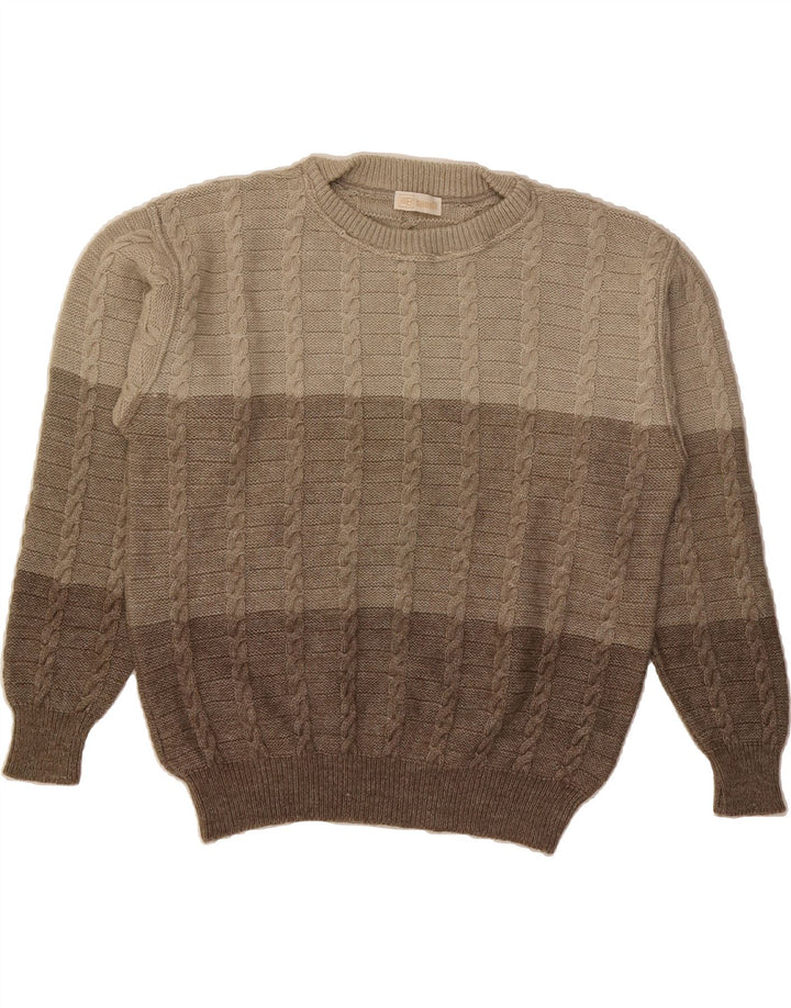 BENELLI Mens Crew Neck Jumper Sweater XL Brown Colourblock Acrylic Vintage Benelli and Second-Hand Benelli from Messina Hembry 