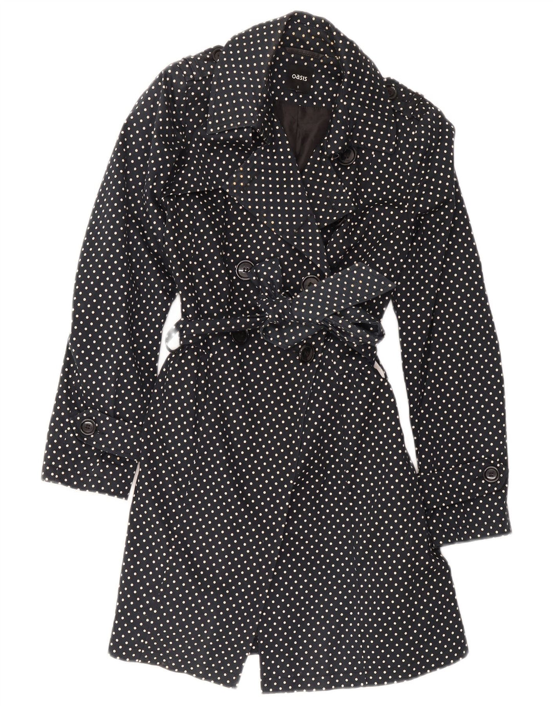 Oasis Womens Trench Coat UK 8 Small Black Polka Dot Cotton