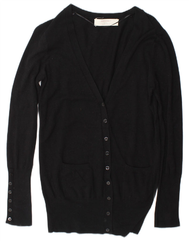 Zara Dame Cardigan Sweater UK 14 Medium Black Rayon