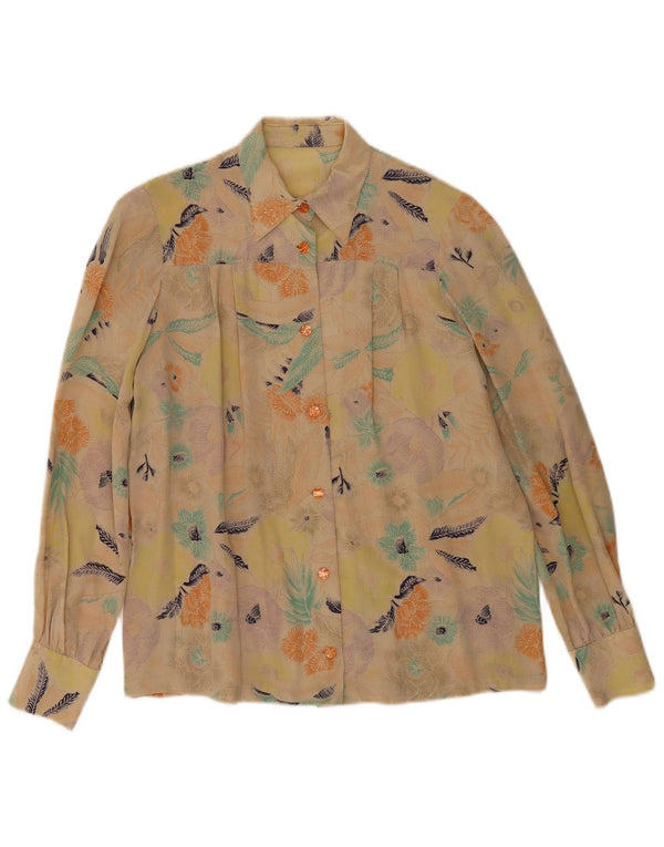 Vintage dameskjorte bluse UK 16 Large Yellow Floral