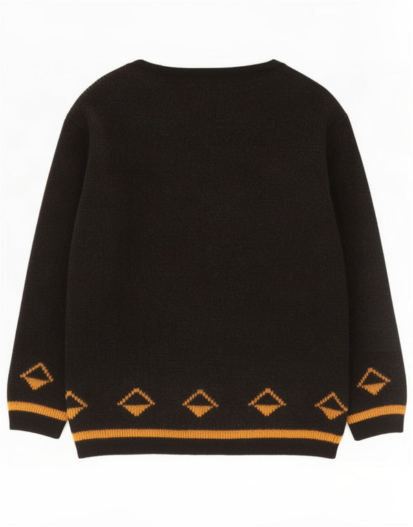 Vintage Dame Boat Neck Jumper Sweater UK 16 Stor Sort Geometrisk