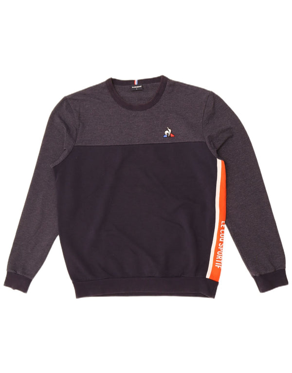 Le Coq Sportif Herre Grafisk Sweatshirt Jumper Large Navy Blue Colourblock