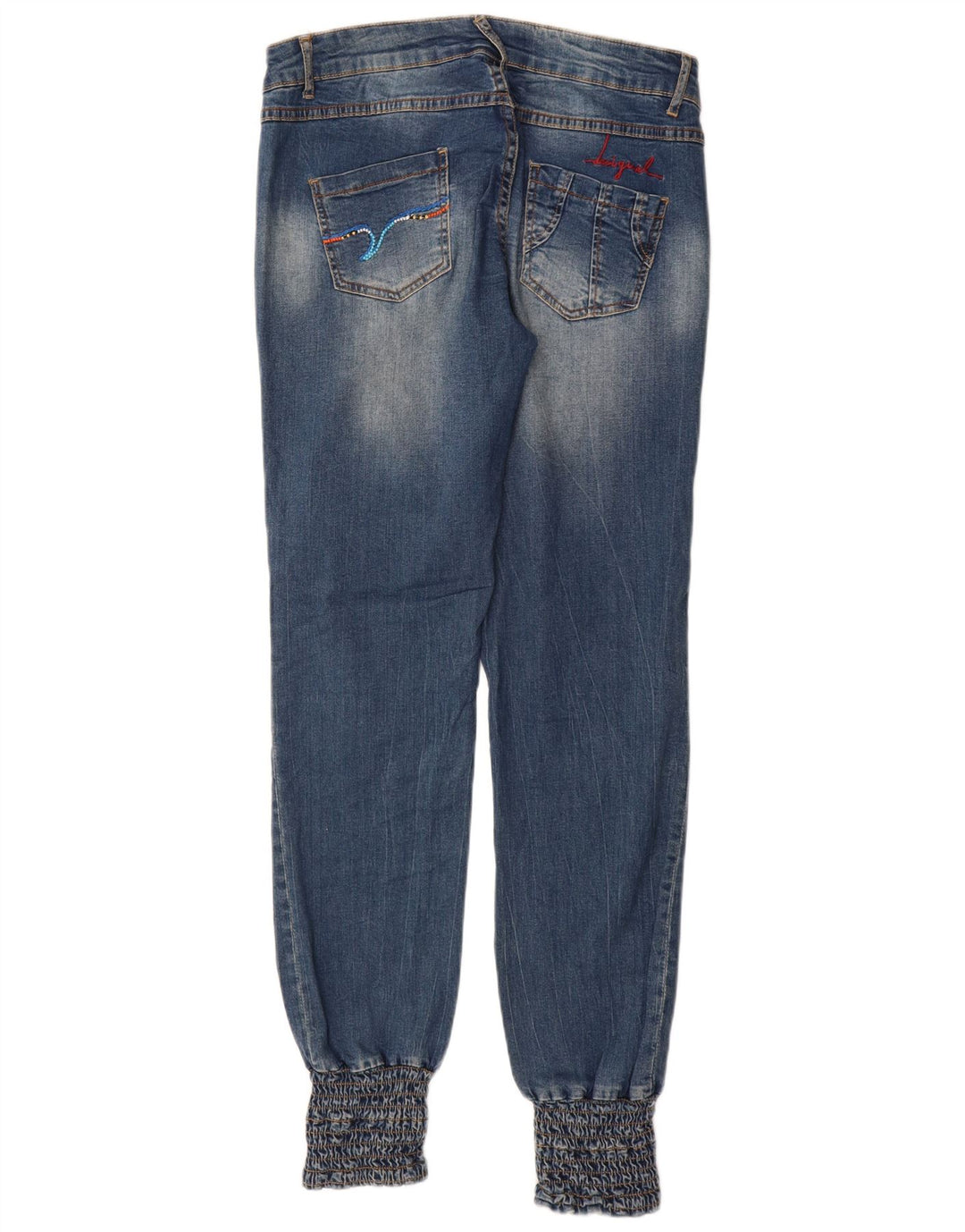 Desigual Dame Joggers med lav talje Slim Jeans W34 L32 Blå Patchwork