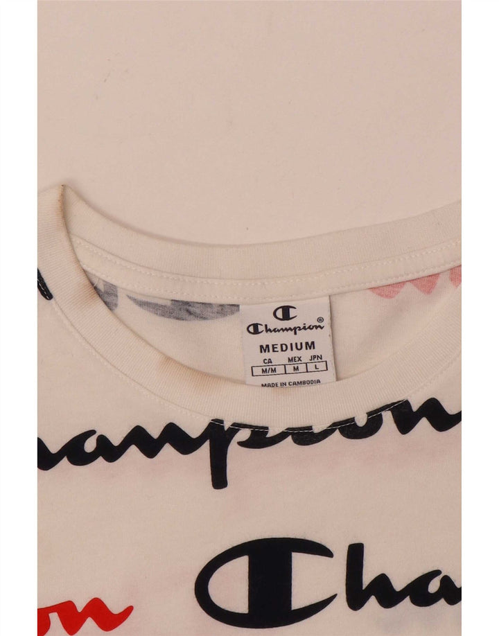Champion Dame Grafisk T-Shirt Top UK 12 Medium White